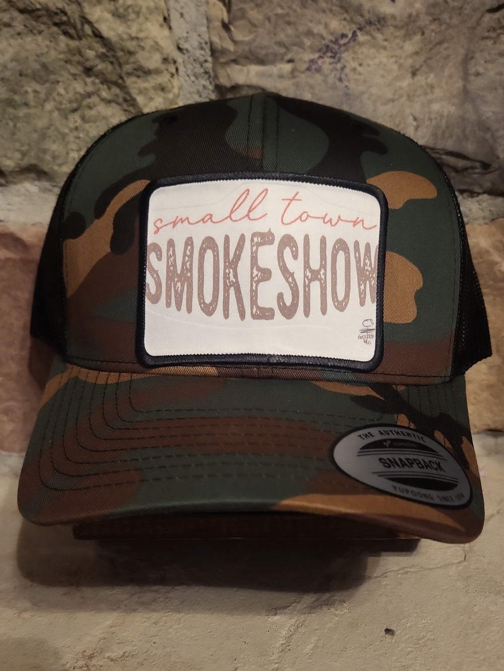 Small Town Smokeshow Camo Mesh Snapback Hat